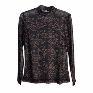 NIP | Brown "Rodeo" Sheer Mesh Long Sleeve Top | Western Mock Neck | Small